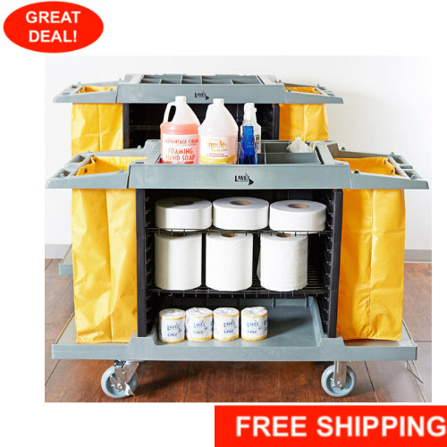 Housekeeping 3 Shelf Cleaning Mop Linen Utilty Cart Hotel Janitor Commercial