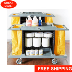Housekeeping 3 Shelf Cleaning Mop Linen Utilty Cart Hotel Janitor Commercial