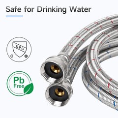 6 FT Washing Machine Hose, Stainless Steel Braided Washer Hose Supply Line