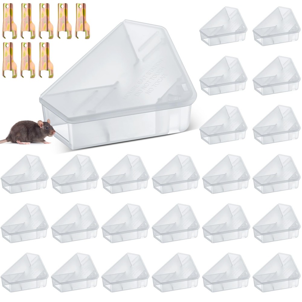 Qualirey 24 Pcs Mice Station with Key Triangle Mouse Translucent
