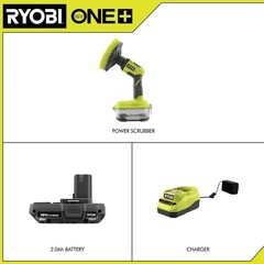 Ryobi One 18V Cordless Compact Power Scrubber Kit 2.0 Ah Battery And Charger