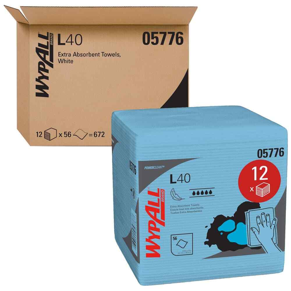 12 Pack WypAll Wipes: 1/4 Fold L40, Poly Pack, 12″ Sheet, Blue