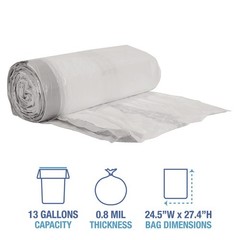 Boardwalk 1DK100 13 gal. 0.8 mil. Drawstring Kitchen – WT (50/RL, 2 RL/CT) New