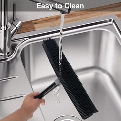 Pet Hair Removal Rubber Broom with Squeegee, Carpet Rake Gray