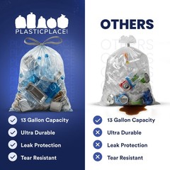 Plasticplace 13 Gallon Trash Bags 1.0 Mil Clear Extra Tall Drawstring Garbage