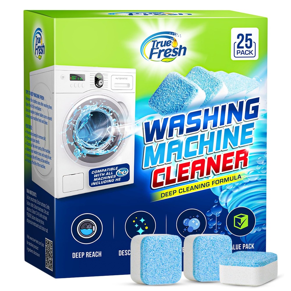 Washing Machine Cleaner Tablets 25 Pack – 1 Count (Pack of 25), White & Blue