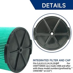 CMXZVBE38753 Cartridge Vacuum HEPA Filter Suitable For Craftsman 5-20 Gallon