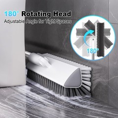 Floor Scrub Brush with Long Handle, Heavy-Duty Stiff Bristles, V-Shape White