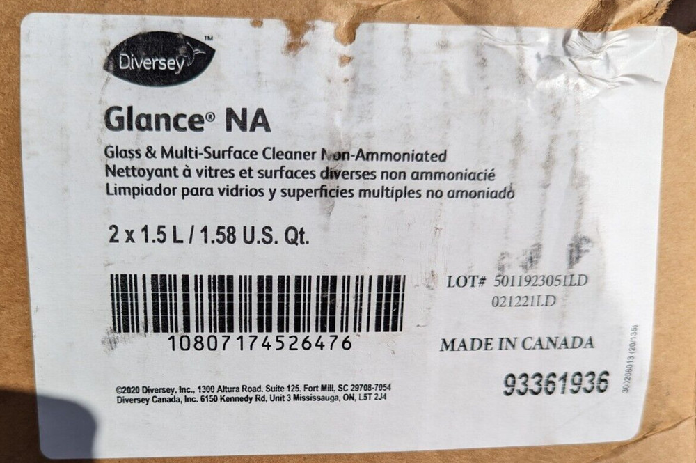 2 PK DIVERSEY Glass Multi-Surface Cleaner Concentrate: Glance NA Fits RTD (RB3B)