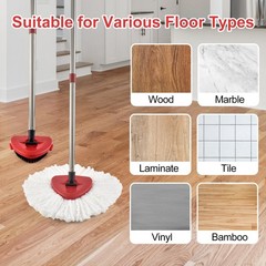 Spin Mop 1 Sets Stainless Steel Handle + 2 White Heads + 1 Base + 1 Brush
