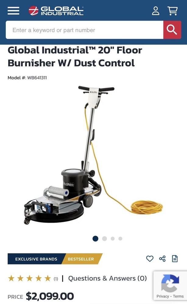 Global Industrial 20″ Floor Burnisher W/ Dust Control -Open Box READ DESCRIPTION