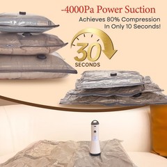Vacbird Vacuum Bags for Travel with 9 Combo Size, Grey and white