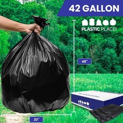 Plasticplace Contractor Trash 42 Gallon 3.0 Mil Black Heavy Duty Garbage Bag 33