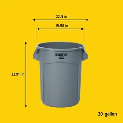 Rubbermaid Vented Brute 20 Gallon Gray Resin Container Without Lid