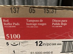 3M Red Buffer Pad 5100, 12” Box of 5 NEW Sealed Case 08387