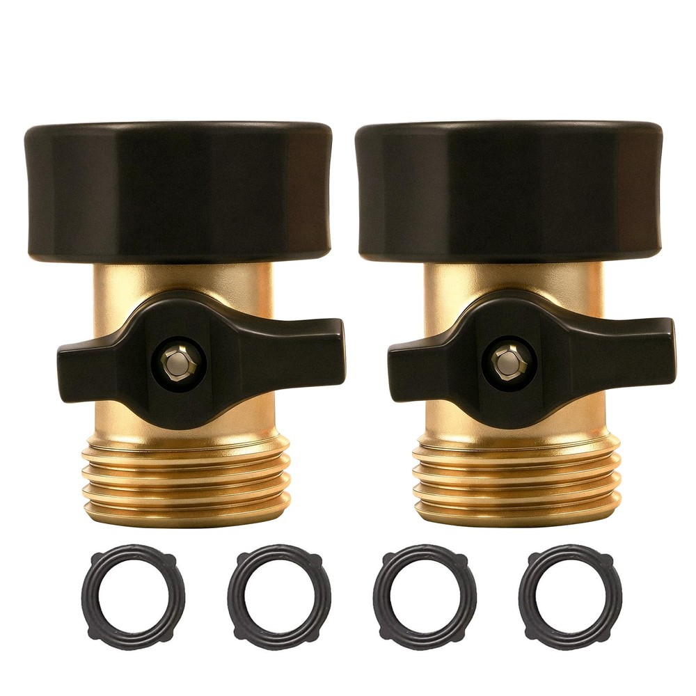 LIULO TOOL 2 Pack Brass Garden Hose Shut-Off Valve, 3/4 Inch 2, Brass, Black