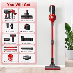 elezon A200 Cordless Vacuum Cleaner Rechargeable, Powerful Multi Cyclone Red