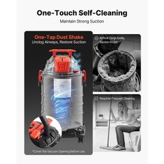 8 Gallon Wet Dry Vacuum, 6 Peak HP, Self – Cleaning Dual – Filter, Metal Tank