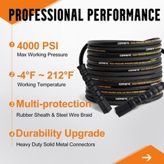 Pressure Washer Hose 30 FT x 3/8 Inch 4000 PSI, Kink Resistant Power Washers …