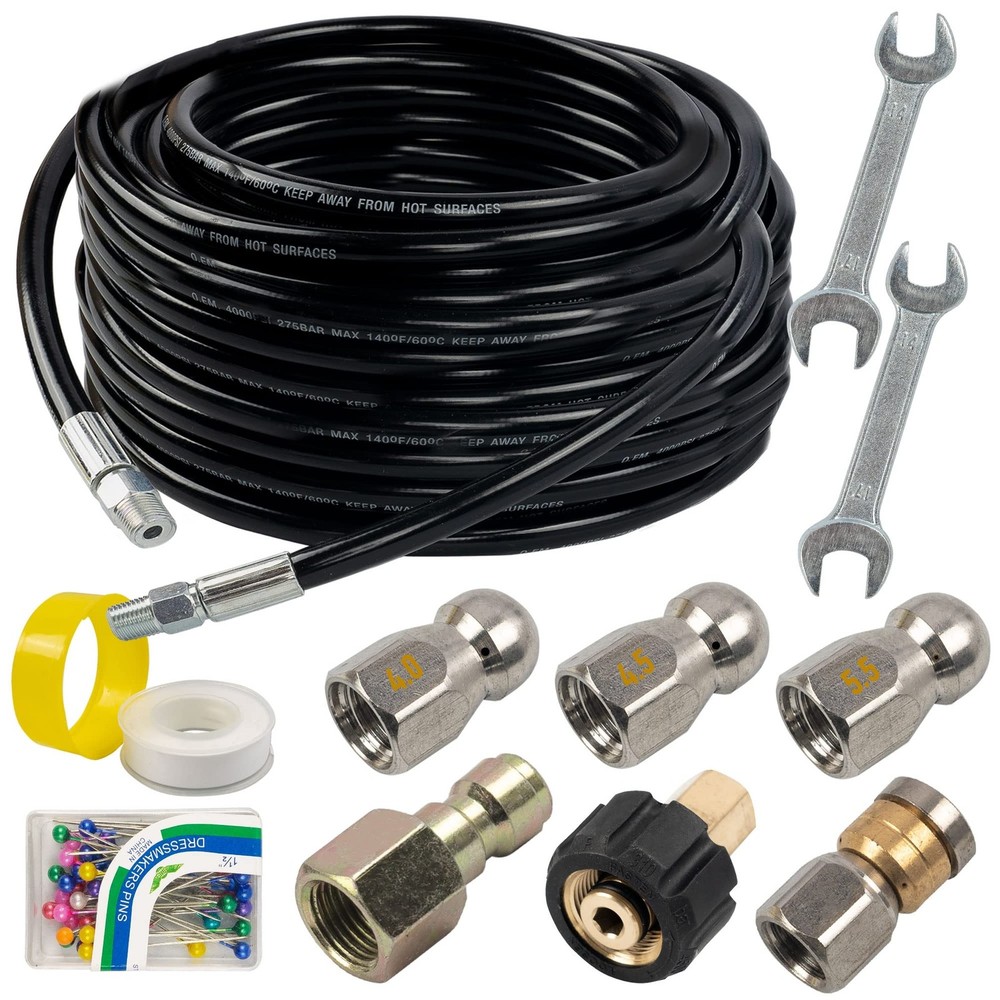 Sewer Jetter Kit for Pressure Washer 50FT, Drain Black-50 FT, Black