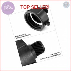 QWORK IBC Tote Tank Drain Adapter, 2″ Coarse Thread x 3/4″ Male NPT Hose, 60mm B