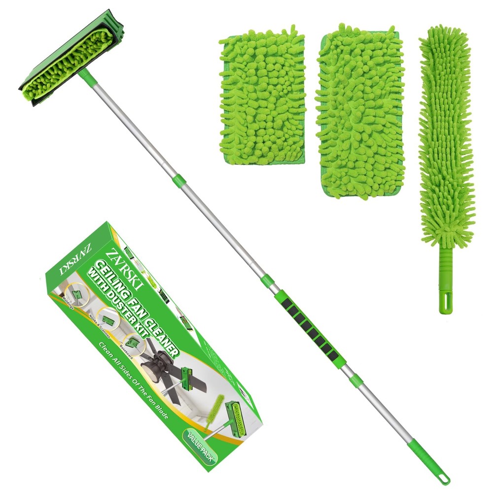 Zavrski Ceiling Fan Cleaner Duster with 6 Ft/72” Extension Pole 72”, Green