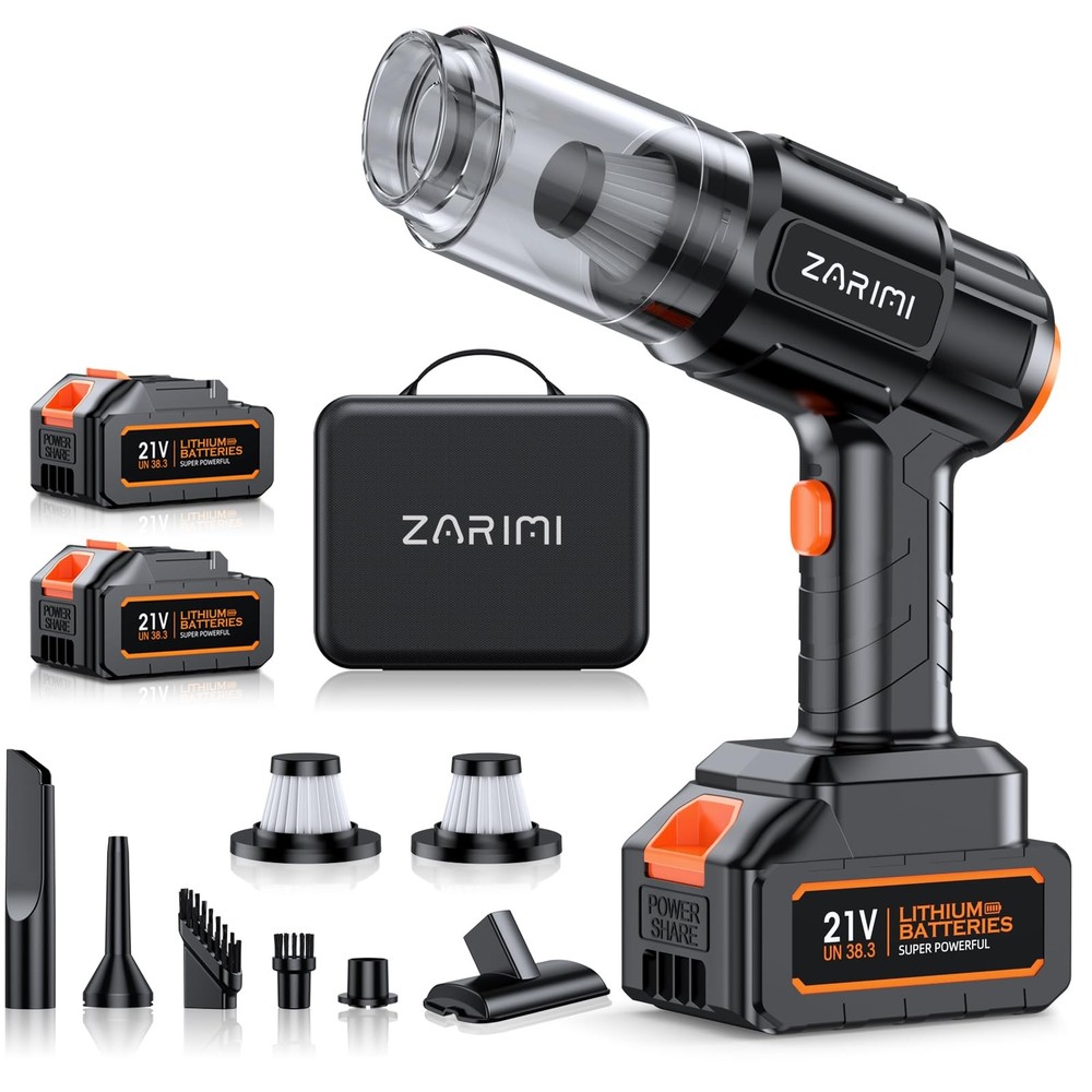 ZARIMI Car Vacuum Cordless 50000Pa, 2 Batteries, 6-in-1 Handheld Dust Buster