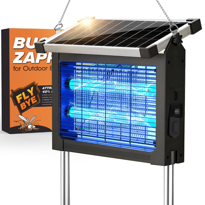 Jinyeda Solar Bug Zapper Outdoor 4500V Waterproof Mosquito Zapper 10W Solar