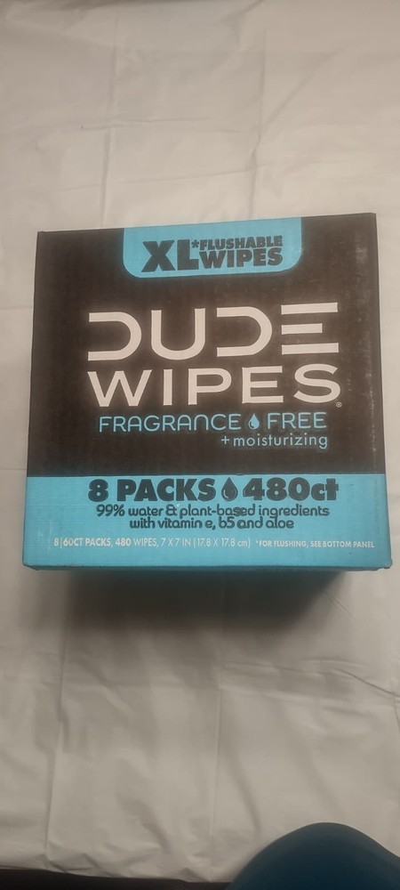 Dude Flushable Wipes XL Moisturizing Fragrance Free Multi-Surface 8 Packs