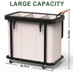 230L (60 Gal) Extra Large Fashion Laundry Sorter 3 Section with Lid, Rolling …