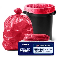Plasticplace 55-60 Gallon Trash Bags 1.2 Mil Red Heavy Duty Garbage Can Liners