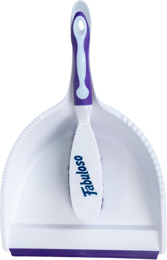 Fabuloso Brush and Dustpan Set Compact Hand Broom for Floor White Purple