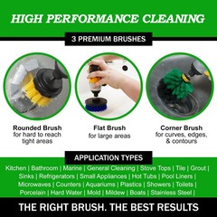 Drillbrush Medium Drill 2in, 4in, 3.5in corner brush, Yellow, Green, Blue