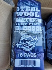 16 pack – GMT brand (1 Bag) (16 Pads) #00 SUPER FINE Steel Wool