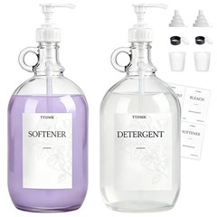 2 Pcs Glass Liquid Laundry Detergent Dispenser, Half 64oz, Black,transparent