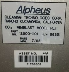 1995 Alpheus #PLT Co2 Bead Blast Miniblast Degreaser System – less than 100 hrs