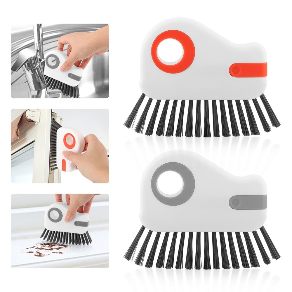 2 Pcs Groove Cleaning Brushes 2 in 1 Window Track Tools Gray Orange