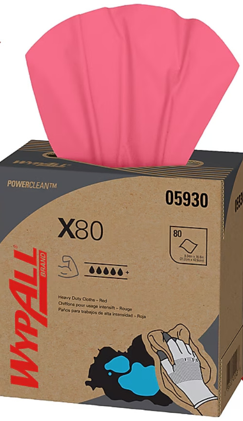 WypAll Power Clean X80 Shop Towels Red Pop-Up Box 80 Ct 5 Boxes 400 Towels