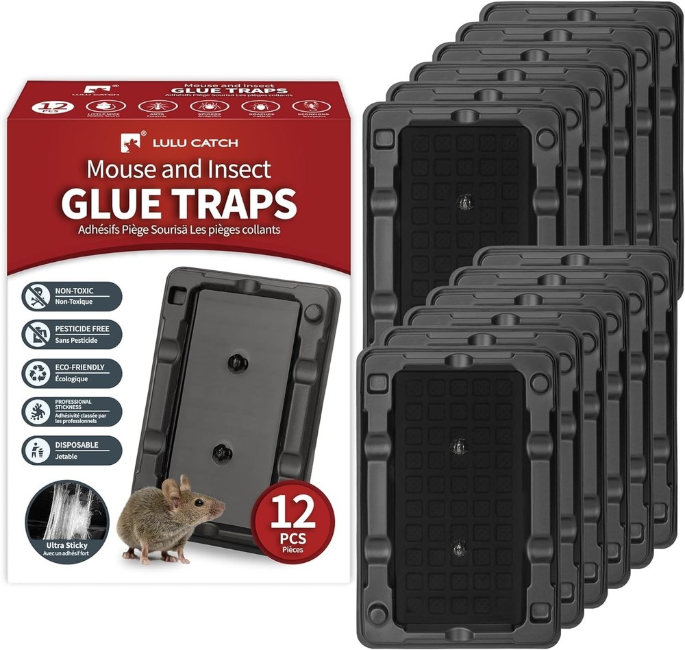 LULUCATCH Mouse & Insect Traps 12 Pack, Heavier Sticky 12 Black