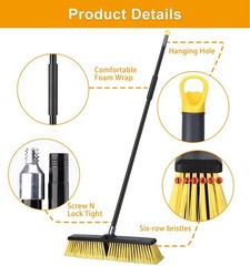Kefanta 18 Inches Push Broom Outdoor- Heavy Duty Broom 63 Long Handle For Deck