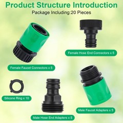 20 Pieces plastic water hose quick connect 3/4 inch, Black and Green