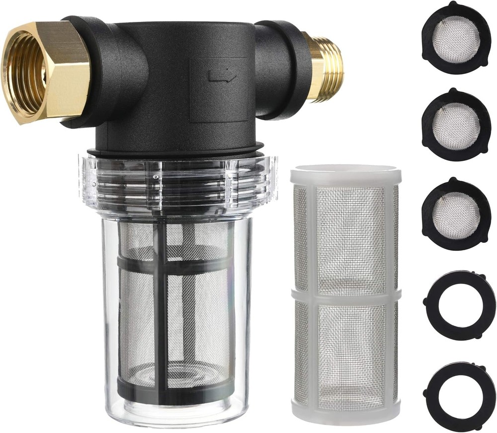 M MINGLE Garden Hose Filter for Pressure Washer inlet Water, Inline Black