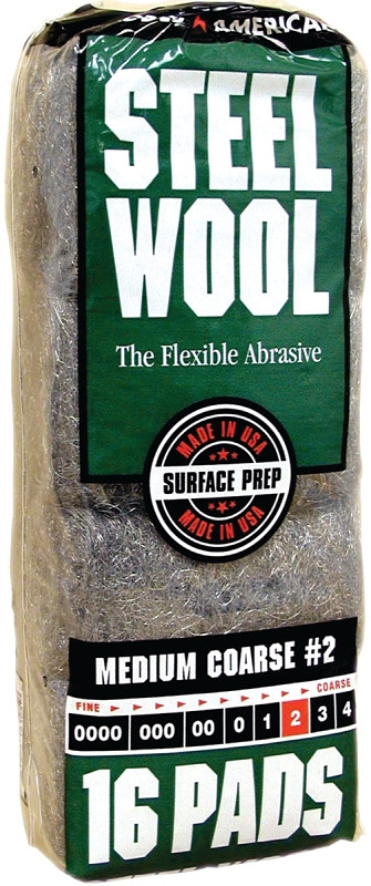 Steel Wool, 16 pad, Medium Coarse Grade #2, Rhodes American, Surface Preparation