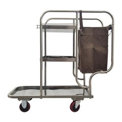 Stainless Steel 3 Shelf Janitor Cart With Cloth Bag Cleaning Vehicle 220LB