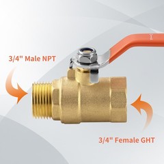 Brass Garden Hose Shut Off Valve – 3/4” GHT Female x NPT Male,