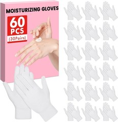 60 Pcs White Cotton Gloves for Dry Hands Sleeping, Soft Moisturizing