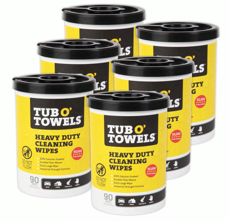 Tub O’ Towels TW90 Heavy Duty Cleaning Wipes 90 Count 6 Pack 10×12