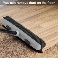 Pet Hair Removal Rubber Broom with Squeegee, Carpet Rake Gray