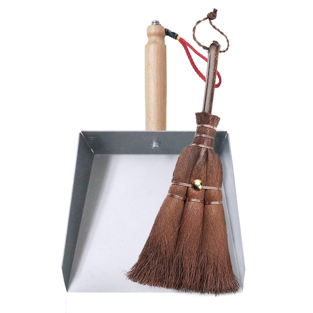 Mini Metal Dustpan and Brush Set, Natural Hand Broom, 2 Piece Gray