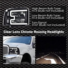 LED DRL Headlamps For Ford F250-F550 Super Duty 05-07 Clear Lens Black Housing